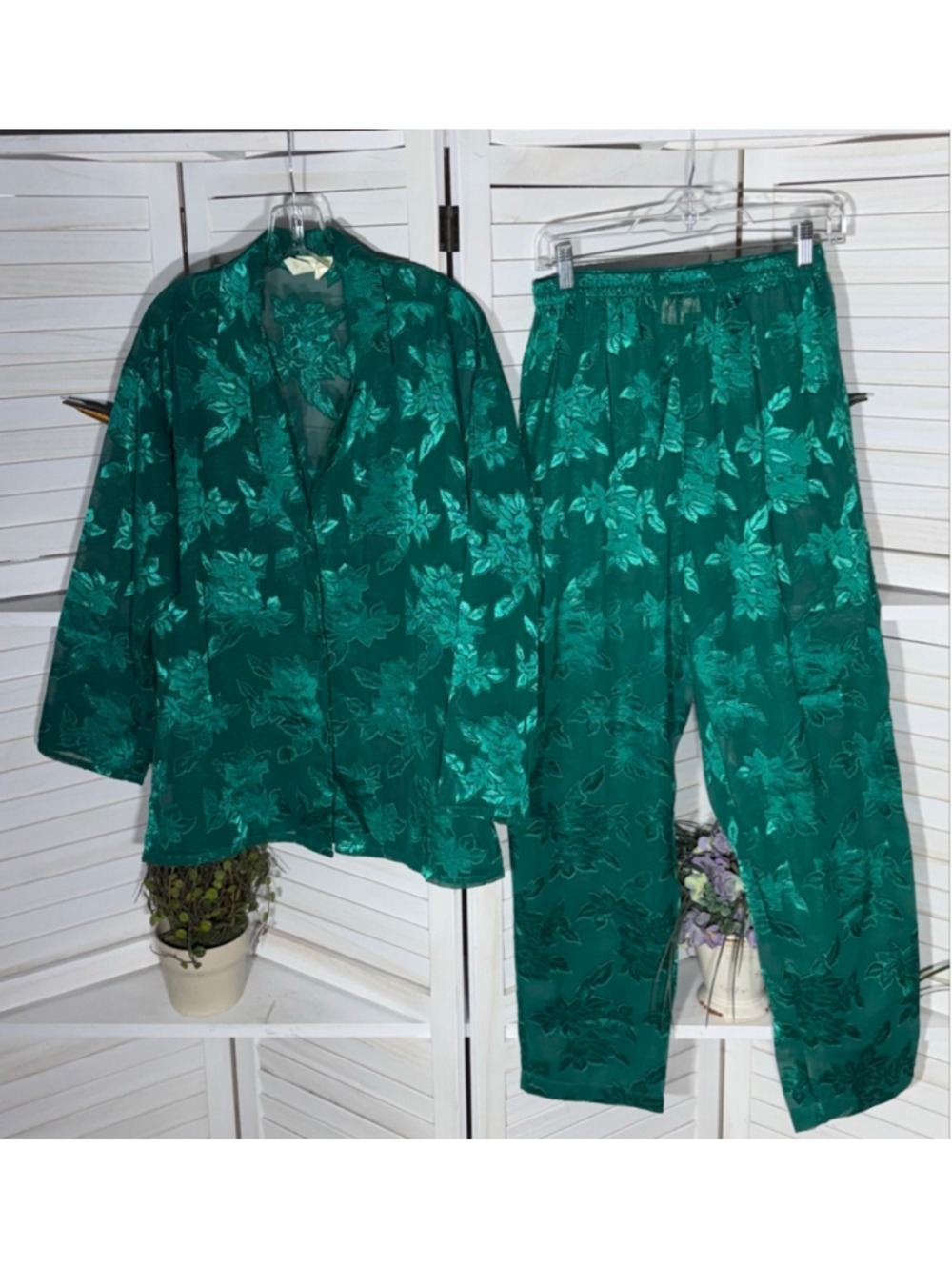 Victoria's Secret vintage golden tag semi sheer grape leaves PJ top pants XS